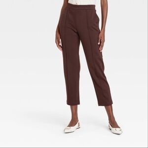 Women’s Brown High-Rise Tapered Anke Knit Pull On Pants - A New Day